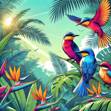 Explica por qué las aves que exhiben colores brillantes viven frecuentemente en los trópicos.